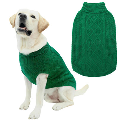Picture of Mihachi Turtleneck Dog Sweater - Winter Coat Apparel Classic Cable Knit Clothes with Leash Hole for Cold Weather, Ideal Gift for Pet in New Year Green X-Large