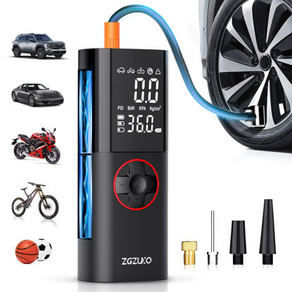 Picture of ZGZUXO Tire Inflator Portable Air Compressor, Rechargeable Air Pump for Car Tires, 150PSI Portable Tire Inflator for Car, Cordless Bike Tire Pump with Pressure Gauge, LCD Dual Screen, Motorcycle Pump