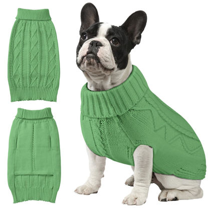 Picture of Dog Sweaters for Small Large Dogs Girl, Soft Warm Pup Dogs Shirt, Turtleneck Dog Sweaters for Medium Large Dogs, Double Knitting Collar for Outdoor Playing, Warm Dog Clothes (S,Green)