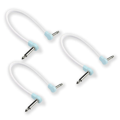 Picture of M MAKA Flat Low Profile Guitar Patch Cable 12 inch for Effects Pedals, 1/4 inch Right-Angle, Sonic Blue, 3-Pack