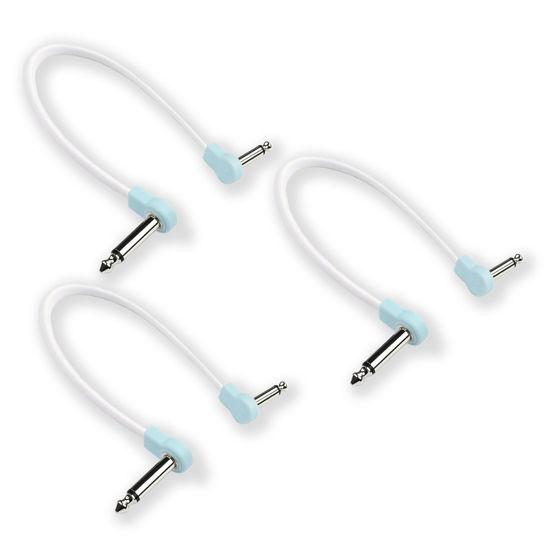 Picture of M MAKA Flat Low Profile Guitar Patch Cable 12 inch for Effects Pedals, 1/4 inch Right-Angle, Sonic Blue, 3-Pack