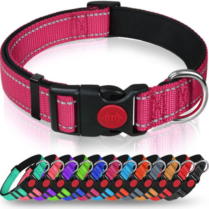 Picture of Taglory Reflective Dog Collar with Safety Locking Buckle, Adjustable Nylon Pet Collars for Puppy Dogs Female Male, XS, Hot Pink