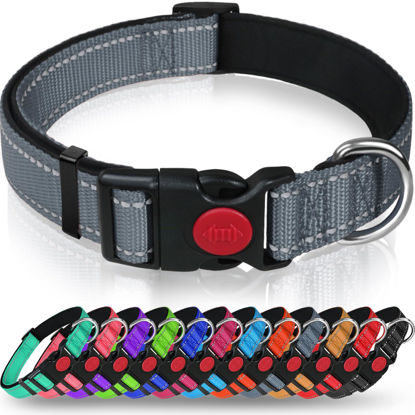 Picture of Taglory Reflective Dog Collar with Safety Locking Buckle, Adjustable Nylon Pet Collars for Extra Large Dogs Female Male, Grey, XL