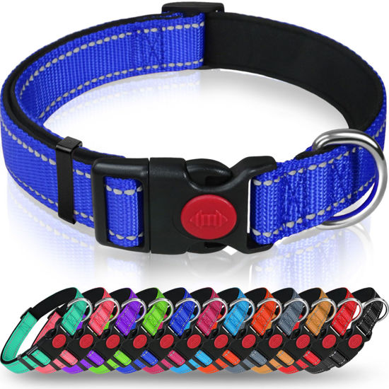 Picture of Taglory Reflective Dog Collar with Safety Locking Buckle, Adjustable Nylon Pet Collars for Medium Dogs Female Male, Navy Blue, M