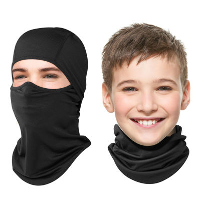 Picture of Kids Balaclava Face Mask Ski Mask Full Face Cover Lightweight Windproof UV Protector Neck Gaiter Skiing Cycling Fishing Black (2)