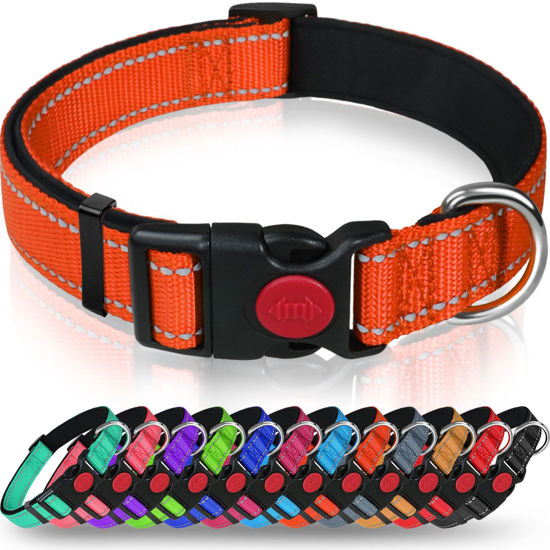 Picture of Taglory Reflective Dog Collar with Safety Locking Buckle, Adjustable Nylon Pet Collars for Extra Large Dogs Female Male, Orange, XL