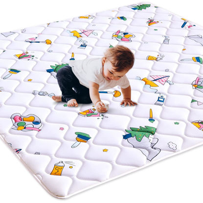 Picture of Vibe bear High-Density Sponge Baby Playpen Mat,47x47 Inches Thicken One-Piece Infants Crawling Mat,Comfortable and Soft Baby Playmat,Non Slip Washable Floor Mat for Babies,Infants,Toddlers