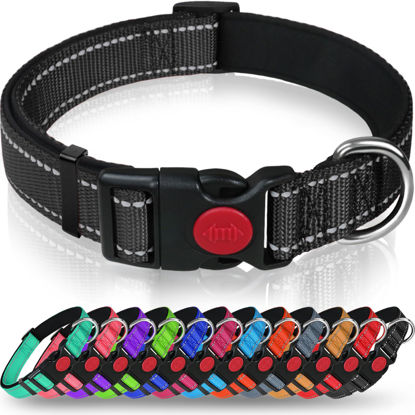 Picture of Taglory Reflective Dog Collar with Safety Locking Buckle, Adjustable Nylon Pet Collars for Large Dogs Female Male, Black, L