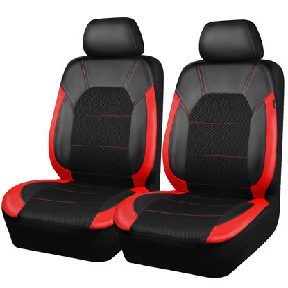 Picture of CAR Pass Universal Leather Two Front Seat Covers,Sport seat Covers fits Most Cars, SUVs, Trucks, and Vans Airbag Compatible (Black and Red)