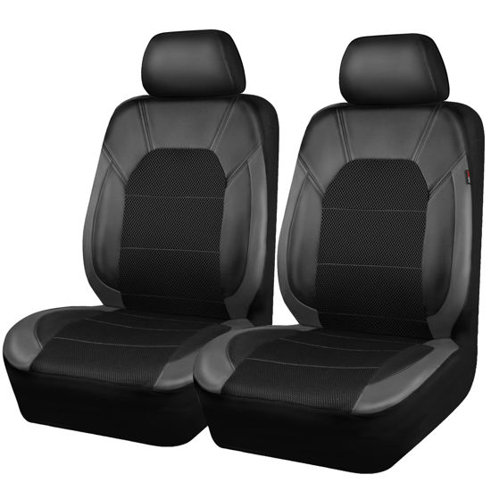 Picture of CAR PASS Universal Leather Two Front Seat Covers,Sport seat Covers fits Most Cars, SUVs, Trucks, and Vans Airbag Compatible (Black and Gray)