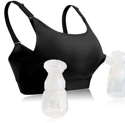 Picture of Hands Free Pumping Bra Hands-Free Breast Pump Bra Nursing Bras for Pumping Adjustable Breast-Pumps Holding and Nursing Bra,Black,Small