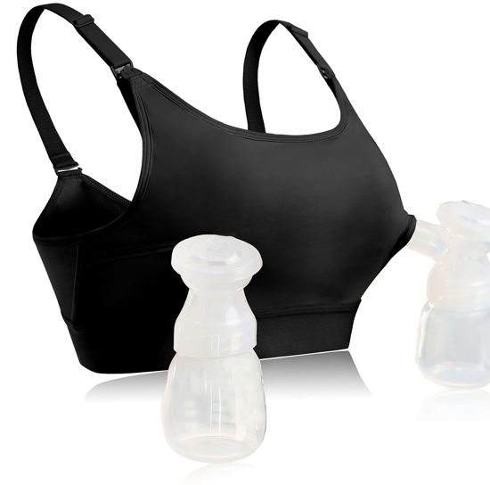 Picture of Hands Free Pumping Bra Hands-Free Breast Pump Bra Nursing Bras for Pumping Adjustable Breast-Pumps Holding and Nursing Bra,Black,Small