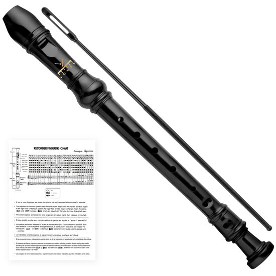 Picture of YONTY Soprano Recorder 8-Hole Instrument for Kids Beginners, German Style C Key Kids Flute with Cleaning Rod & Case Bag for School Education Home Entertainment - Black