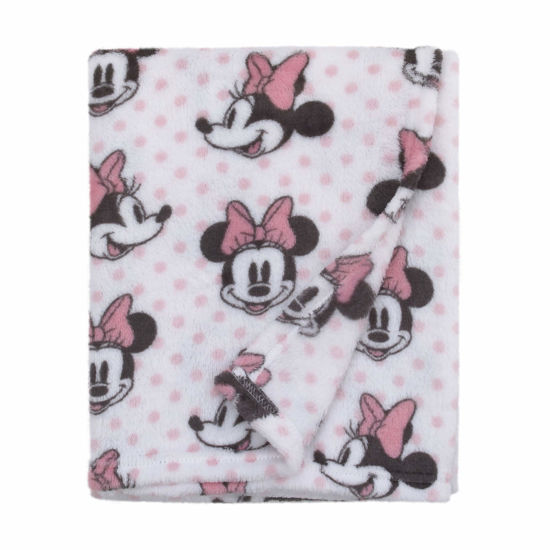 Picture of Disney Minnie Mouse, Pink, White And Black Super Soft Plush Baby Blanket, Pink, White, Black