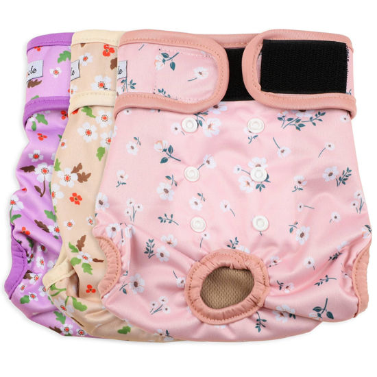 Picture of Grecle Female Dog Diapers - Premium Reusable Diapers for Doggie in Heat - Highly Absorbent Dog Diapers Female for Pet Incontinence with Adjustable Snaps Flowers, M