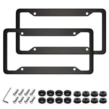 Picture of Black License Plate Frames 2 Packs, License Plate Covers,Universal Aluminum Tag Frame for Front and Rear Car Tags,Number Plate Frame Holder for Men