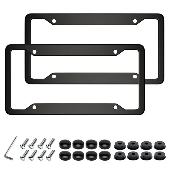 Picture of Black License Plate Frames 2 Packs, License Plate Covers,Universal Aluminum Tag Frame for Front and Rear Car Tags,Number Plate Frame Holder for Men
