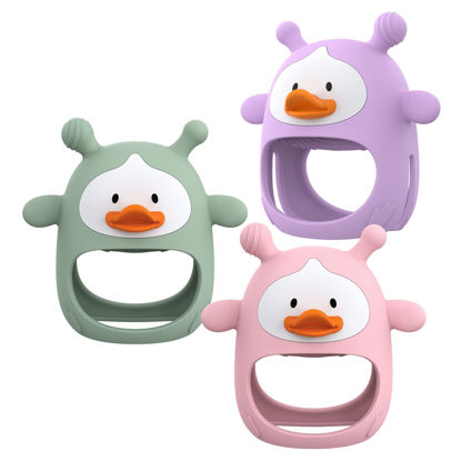 Picture of 【3 Packs】 Teething Toys for Babies 0-6 Months, Never Drop Silicone Baby Teether, Hand Pacifier for Sucking Babies, Soothing Pain Relief, Best Chew Toy for Teething Baby, Teething Mitten for New Born