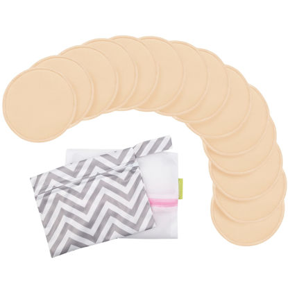 Picture of Reusable Nursing Pads for Breastfeeding, 14-Pack - 4-Layers Organic Bamboo Nursing Pads - Breastfeeding Pads - Washable Breast Pads - Natural Bamboo Maternity Pads (Bare Beige, Large 4.8")