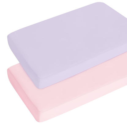 Picture of Pack and Play Sheets for Girl Fitted 2 Pack Mini Crib Sheets, Portable Playard Sheet, Ultra Soft Microfiber Playpen Sheets, Violet and Pink
