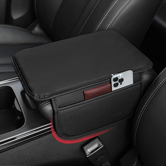 Picture of Car Center Console Cover Leather Armrest Cover Cushion with 2 Storage Bags Universal Car Armrest Seat Box Pad Car Interior Accessories Protector for Most Vehicle (Black)
