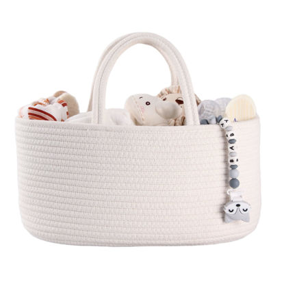 Picture of Baby Diaper Caddy Organizer for Girl Boy Cotton Rope Nursery Storage Bin Basket Portable Holder Tote Bag for Changing Table Car Travel Baby Shower Gifts Newborn Essentials Registry Must Haves White