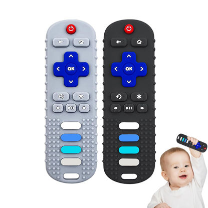 Picture of YAPROMO 2Pcs Teething Toys, Silicone TV Remote Teethers for Baby Toy Remote Teethetr for Infant Toddler Kids/Boy/Girl, BPA Free and Refrigerator Safe