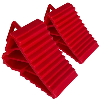Picture of AFA Tooling - Lightweight Wheel Chocks w/Ez-Carry Handles - RV Wheel Chock for Front and Back Tires - Quick Grip Ribbed Design - Great for Your Camper, Trailer, RV, Truck, Car or ATV - 2 Pack