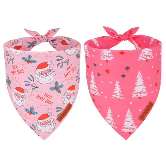 Picture of ADOGGYGO Pink Christmas Dog Bandana, Santa Christmas Tree Dog Scarf, Adjustable Fit Pink Dog Christmas Bandanas for Medium Large Dogs Pets (Large, Christmas)