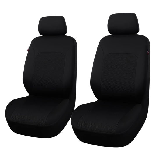 Picture of Flying Banner Car Seat Covers Front Seats Rear Bench Polyester car seat Protectors Easy installations Rear Bench Split Classic Man Lady Truck (Front Set - Low Back - Neoprene, Solid Black)