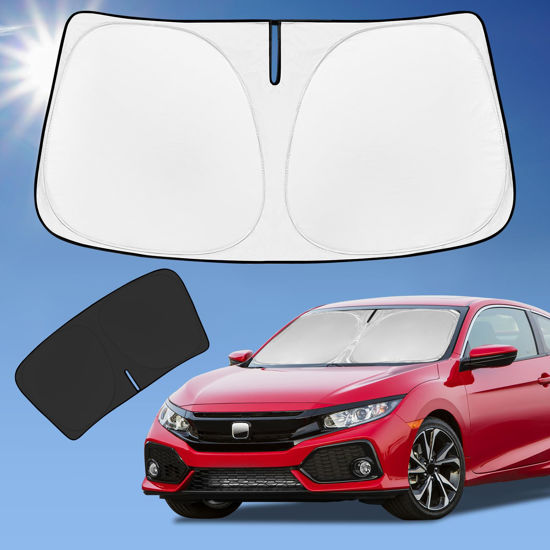 Picture of for Honda Civic 2016-2021 Sun Shade Sunshade Windshield Cover, 4-Layer Front Window Shade Custom Fit Civic Sedan, Coupe, Hatchback, LX, EX, EX-L, Sport,Touring, Si Sun Visor 240T Shade