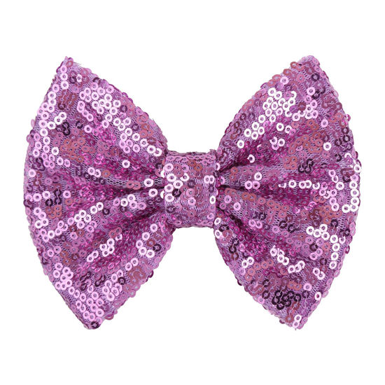 Picture of Lanmerry Hair Bows Clips for Girls, 5 inches Sequins Large Bows Alligator Hair Clip for Bows Hair Accessories Bows with Clip for Women Teens Babies Toddlers Hair Clips Purple
