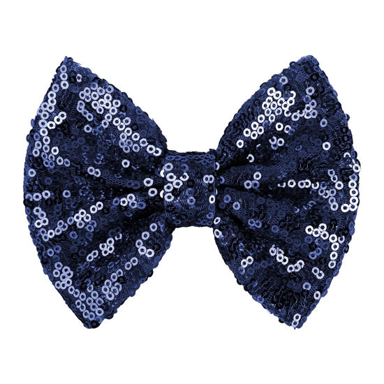 Picture of Lanmerry Hair Clips Bows Accessories for Girls, 5 inches Sequins Large Bows Alligator Hair Bows for Girls Hair Accessories Toddler Hair Clips for Women Teens Babies Gifts Navy