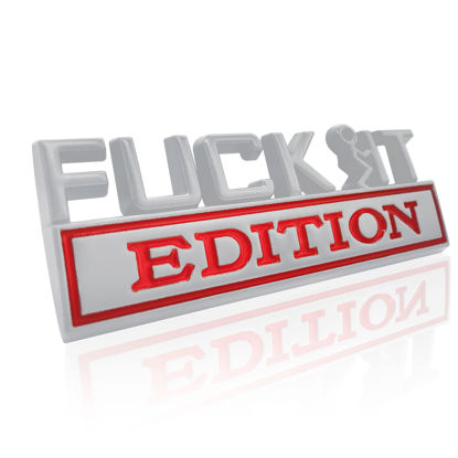 Picture of Fuck IT Edition Emblem, Car Exterior Emblems Badge 3D Sticker Decal, Fuck-IT Edition Emblem 3D Fender Badge Decal, 3D Fender Badge Decal Car Truck Replacement, Fit for All Cars (Sliver Red)