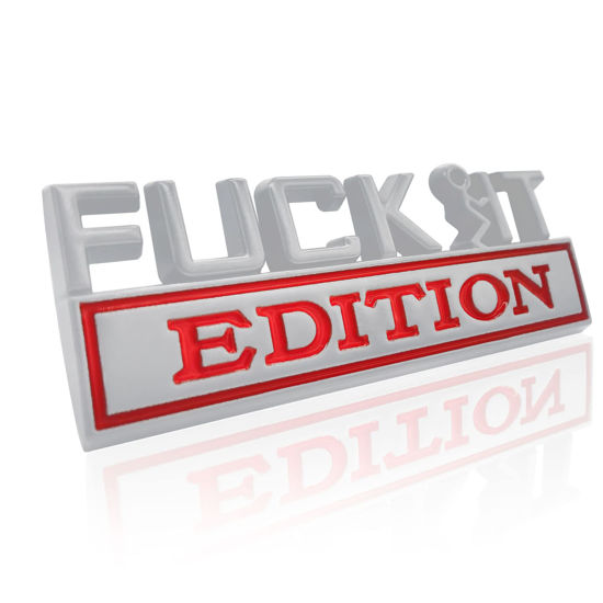 Picture of Fuck IT Edition Emblem, Car Exterior Emblems Badge 3D Sticker Decal, Fuck-IT Edition Emblem 3D Fender Badge Decal, 3D Fender Badge Decal Car Truck Replacement, Fit for All Cars (Sliver Red)