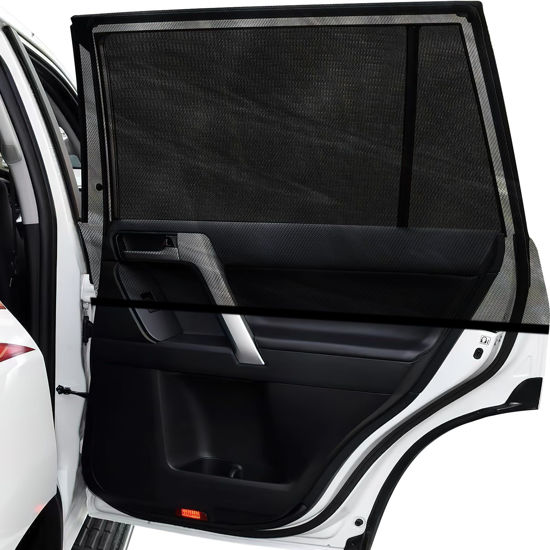 Picture of Car Window Shades, 2 Pack Breathable Mesh Side Car Window Sun Shades, Stretch Car Window Screens for Baby/Camping Heat Block UV Protection, Back Window Covers for Car, Truck, SUV, Van-(XL 23x63 x28)