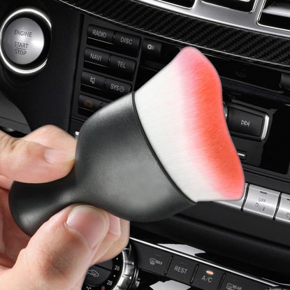 Picture of Zlirfy Car Interior Detailing Brush,Car Cleaning Brush Dust Collectors,Soft Bristle Cleaning Brush Car Detailing Brush Dusting Brush,Car Interior Cleaning Tool Auto Detail Brush (Black&Pink)