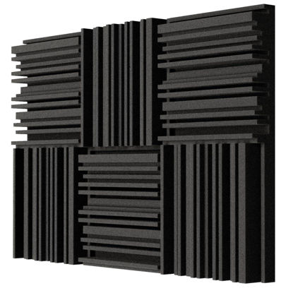 Picture of TroyStudio Thick Acoustic Foam Panels, 12 X 12 X 2 Inches 6 Pcs Broadband Sound Absorbing Foam, Dense Soundproof Padding Tile, Recording Studio Foam Absorber, Groove Decorative 3D Wall Ceiling Panel