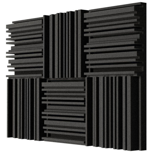 Picture of TroyStudio Thick Acoustic Foam Panels, 12 X 12 X 2 Inches 6 Pcs Broadband Sound Absorbing Foam, Dense Soundproof Padding Tile, Recording Studio Foam Absorber, Groove Decorative 3D Wall Ceiling Panel