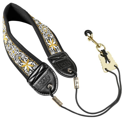 Picture of KUWAN Saxophone Neck Strap Soft Sax Leather strap Padded for Alto Sax Tenor Clarinet Baritone Soprano Horn Music Instrument (1, sunflower)