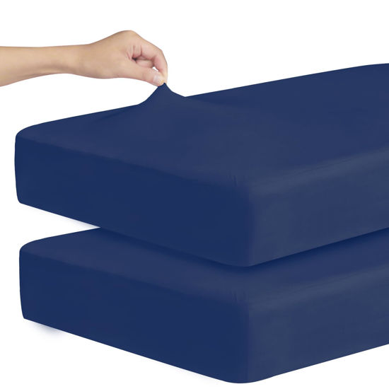 Picture of Stretchy Crib Sheets for Boys or Girls, 2 Pack Baby Crib Sheets Fitted for Standard Crib and Toddler Mattress 52" x 28", Soft and Breathable Fitted Crib Sheets Neutral, Navy Blue