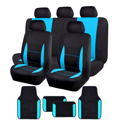 Picture of Flying Banner Car Seat Covers Front Seats Rear Bench Polyester car seat Protectors Easy installations Rear Bench Split Classic Man Lady Truck (Full Set - Low Back - Combo Pack, Black Mint Blue)