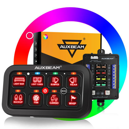 Picture of Auxbeam Switch Panel RB80 RGB 8 Gang Switch Panel Auto-Dimmable Multifunction Switch Panel w/Momentary Toggle Pulsed Memory, Aluminum Switch Panel for Truck Boat Car RV Waterproof, 2-Year Warranty