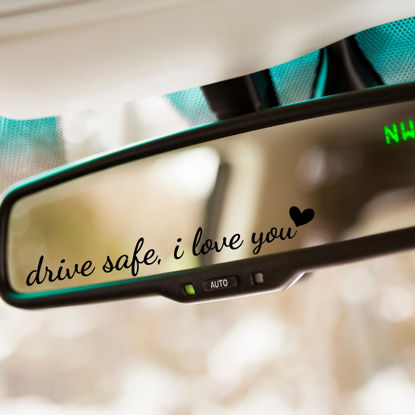 Picture of Miarita 3X Drive Safe, I Love You Black Rearview Mirror Decal, Vanity Mirror Stickers, Rear View Mirror Sticker, Car Mirror Stickers, Rear View Mirror Decor.