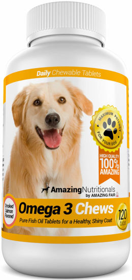 Picture of Amazing Omega 3 Fish Oil for Dogs - Omega 3 for Dogs Shedding and Itchy Skin Relief for Dog Dry Skin and Hot Spots, EPA and DHA Fatty Acids, Dog Skin and Coat Supplement - 120 Salmon Flavor Chews