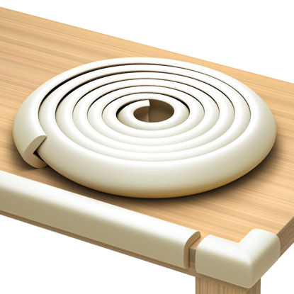 Picture of Furniture Edge and Corner Guards | 16.2ft Protective Foam Cushion | 15ft Bumper 4 Adhesive Childsafe Corners | Baby Child Proofing Foam Set and Safe for Table, Fireplace, Countertop | White