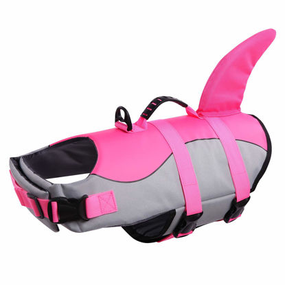 Picture of Queenmore Dog Life Jacket Ripstop Shark Dog Safety Vest Adjustable Preserver with High Buoyancy and Durable Rescue Handle for Small,Medium,Large Dogs, Pink Shark XX-Large