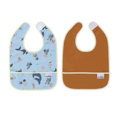 Picture of YKVOSAR Baby Bibs for Eating Waterproof Baby Bibs Baby Feeding Bibs 2 Packs Washable Baby Food Bibs 6-24 Months (brown sea animal)