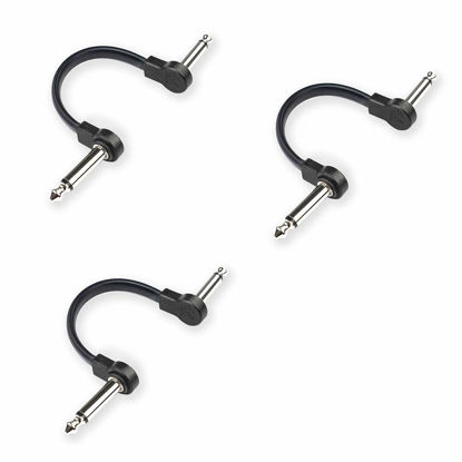 Picture of M MAKA Flat Low Profile Guitar Patch Cable 4 inch for Effects Pedals, 1/4 inch Right-Angle, Black, 3-Pack