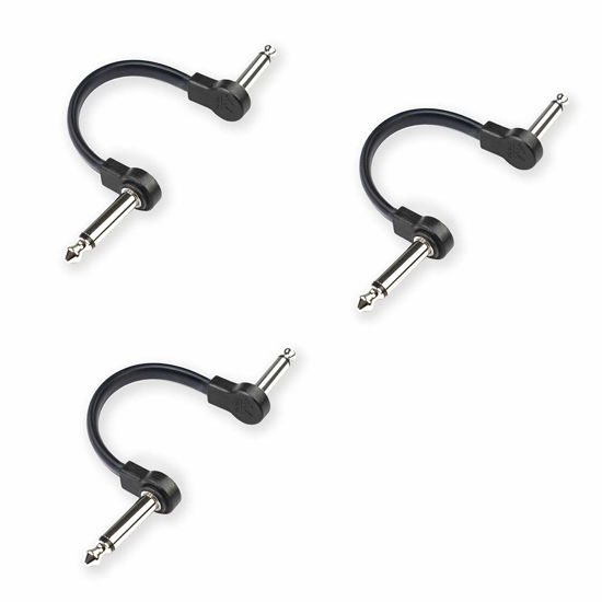 Picture of M MAKA Flat Low Profile Guitar Patch Cable 4 inch for Effects Pedals, 1/4 inch Right-Angle, Black, 3-Pack